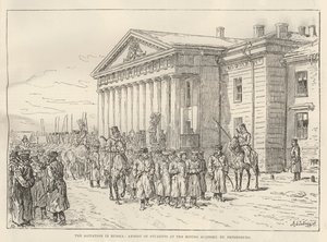 De agitatie in Rusland, arrestatie van studenten aan de Mijnbouwacademie, St. Petersburg door Johann Nepomuk Schonberg
